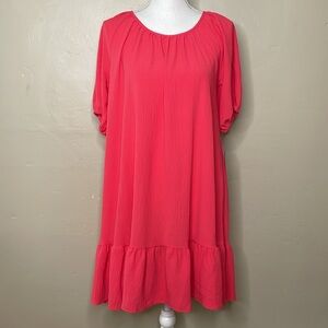 OPHELIA ROE Shift Dress Ruffle Hem Full Sleeves Scoop Neck Cool Comfortable Sm